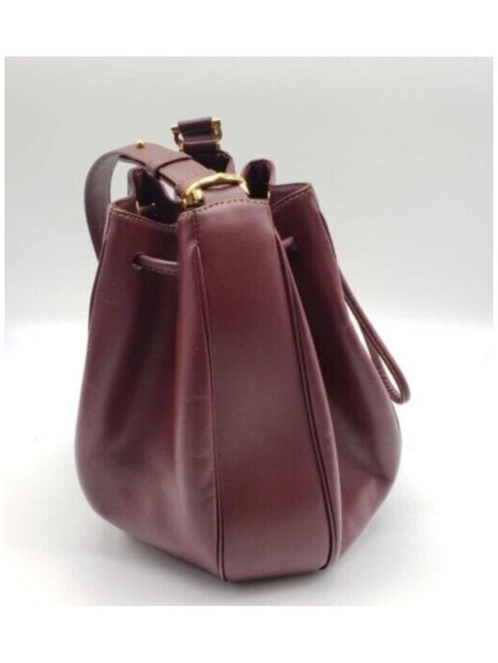 Authentic Cartier Burgundy Leather Bucket Bag Drawstring Crossbody - Picture 6 of 16